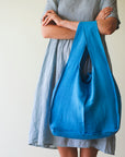 Sky Blue linen tote bag with inside pocket - Linen Couture Boutique