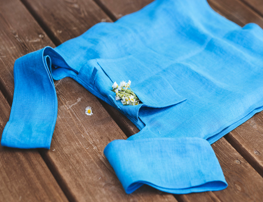 Sky Blue linen tote bag with inside pocket - Linen Couture Boutique