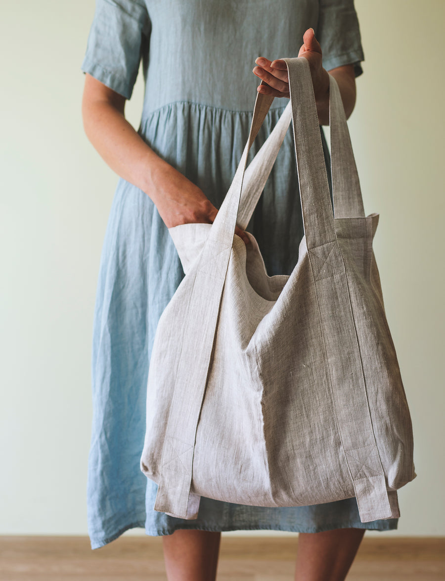 Safari Green and Greyish Mint linen canvas bag with two tones - Linen Couture Boutique