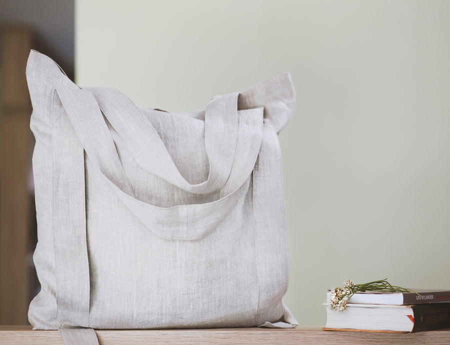 Light Grey and Grey linen canvas bag two tones - Linen Couture Boutique