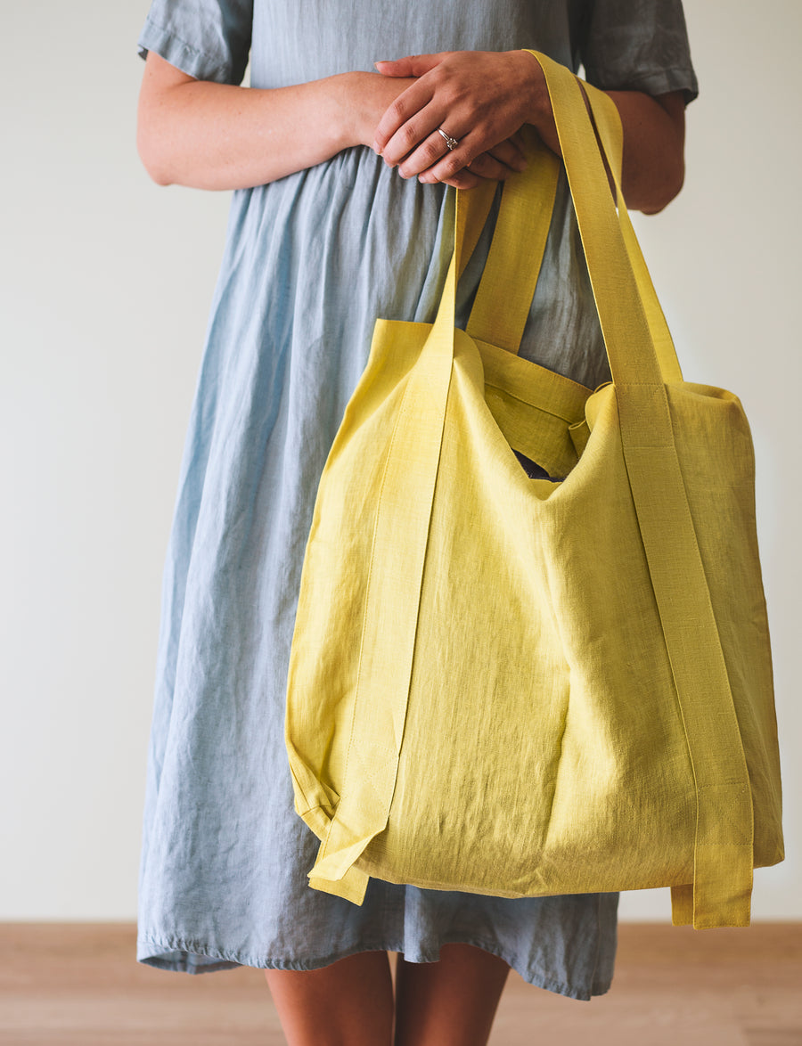 Safari Green and Greyish Mint linen canvas bag with two tones - Linen Couture Boutique