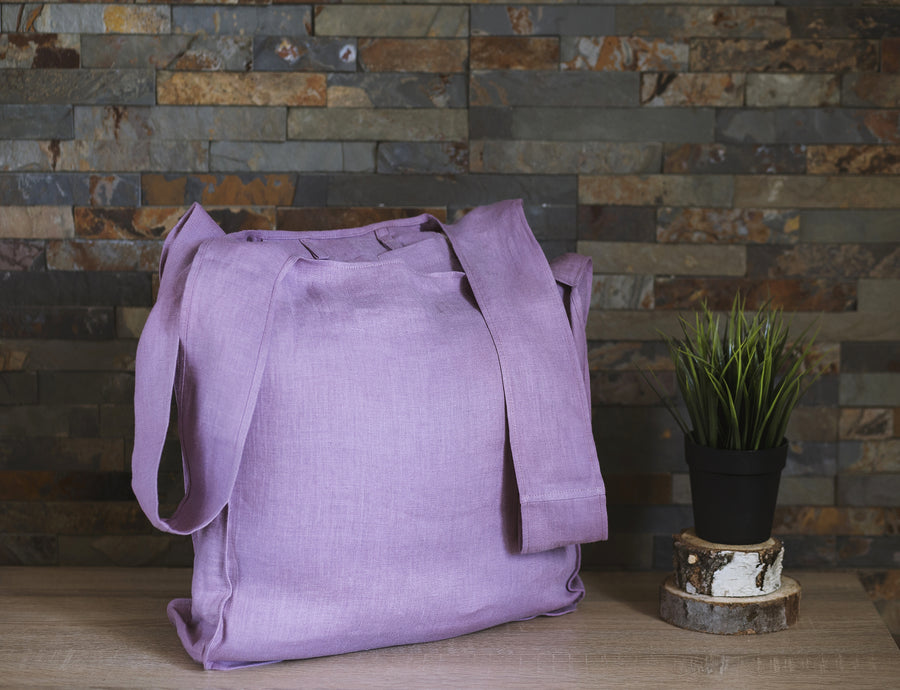 Sky Blue linen tote bag with inside pocket - Linen Couture Boutique