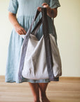 Safari Green and Greyish Mint linen canvas bag with two tones - Linen Couture Boutique