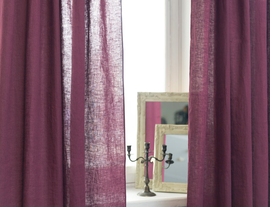 Dark Plum linen curtain with tabs - Linen Couture Boutique