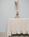 Natural Light Linen Tablecloth with ruffles - Linen Couture