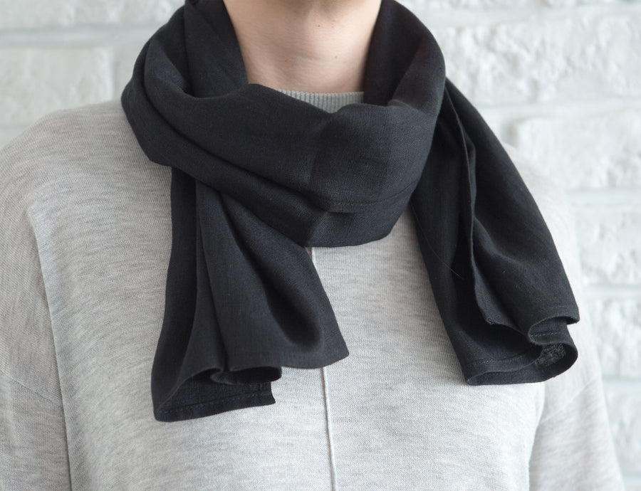 Black linen scarf - Linen Couture Boutique