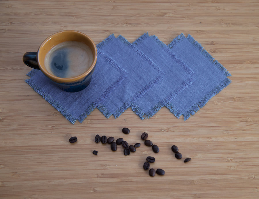 Set of softened linen coasters with tassels - Linen Couture