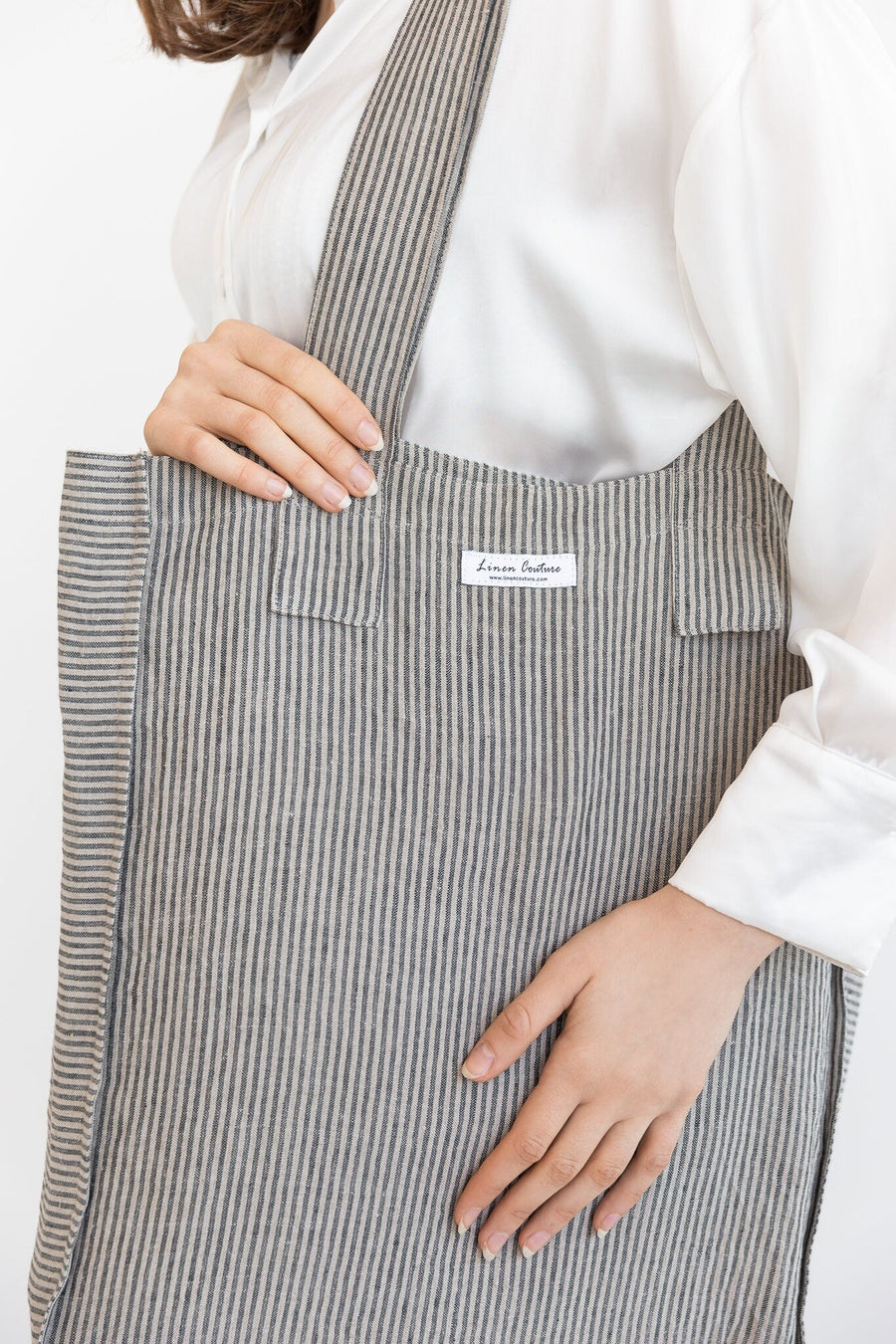 White and Natural check linen weekender bag - Linen Couture