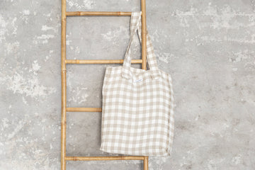 White and Natural check linen weekender bag - Linen Couture