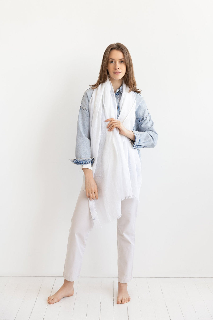White linen lightweight scarf - Linen Couture