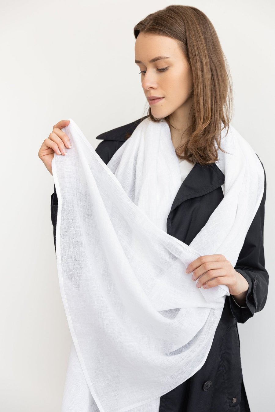 White linen lightweight scarf - Linen Couture