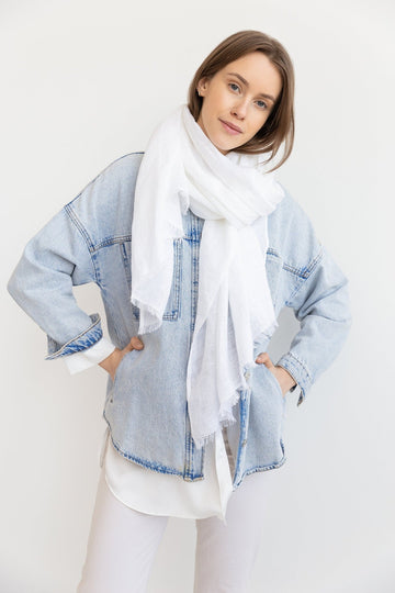 White linen lightweight scarf - Linen Couture