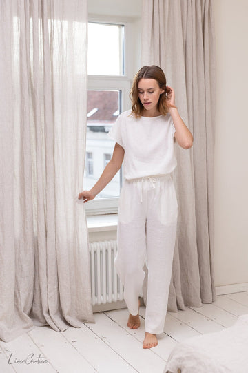 White linen / Natural Linen Pajama set / Linen loungewear / Linen sleepwear - Linen Couture