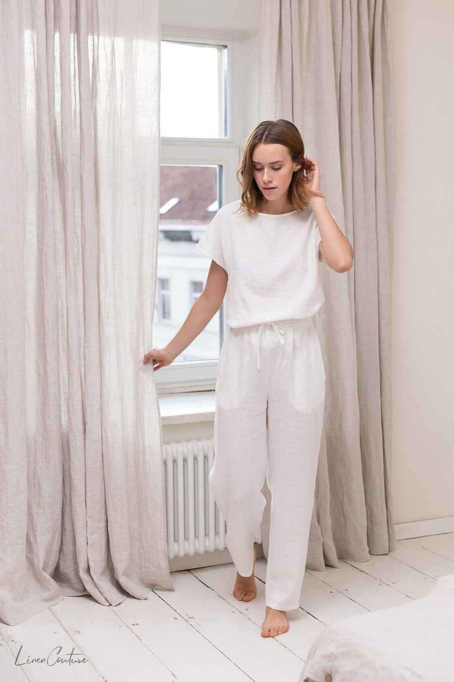 White linen / Natural Linen Pajama set / Linen loungewear / Linen sleepwear - Linen Couture