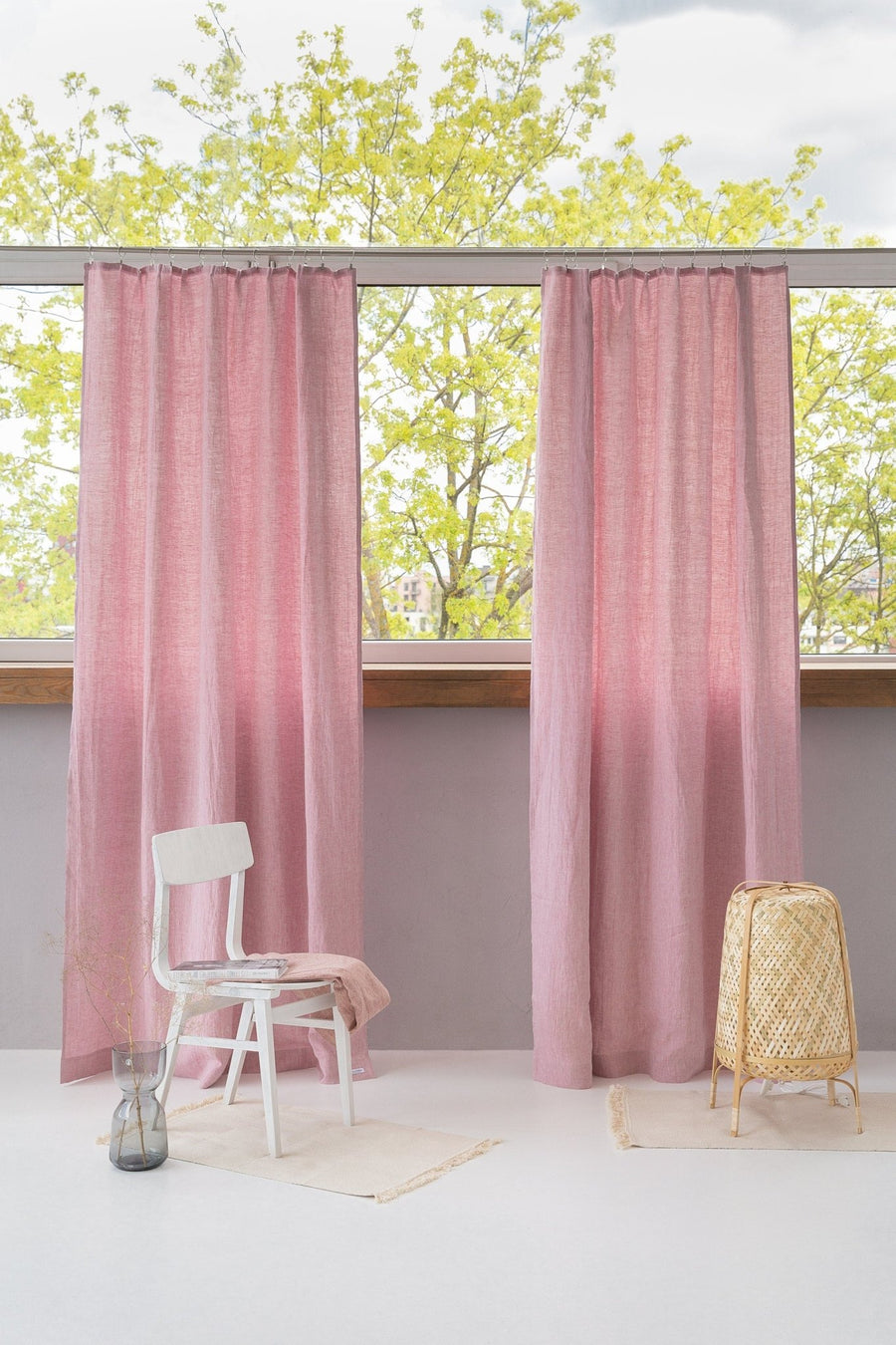 Woodrose linen curtain with pleating tape - Linen Couture